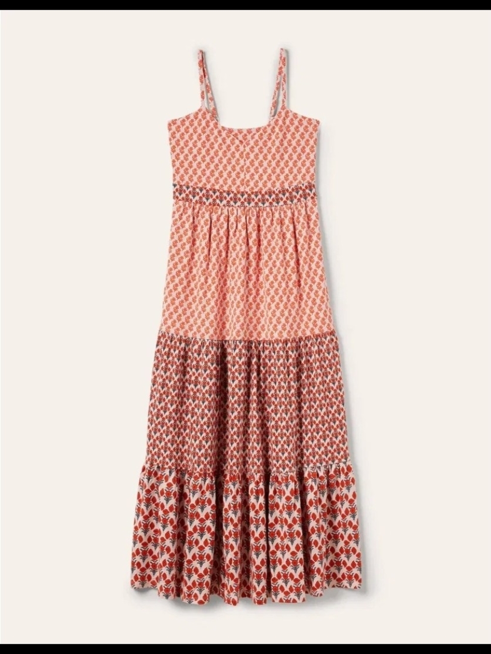 Boden Coral Printed Tiered Sundress